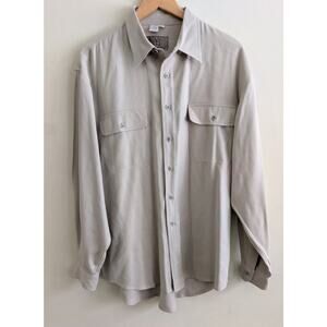 Territory Ahead Mens 100% Silk Button Up Shirt Beige L Minimalist Relaxed Staple